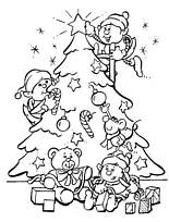 coloriage les lutins decorent le sapin de noel